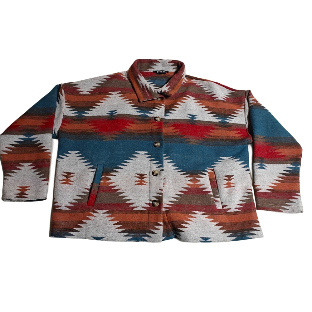 Southwestern Pattern Shacket Multicolor Aztec Des… - image 1